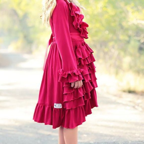 Girls Red Ruffle Valentine's Day Dress - Picture 2 of 2